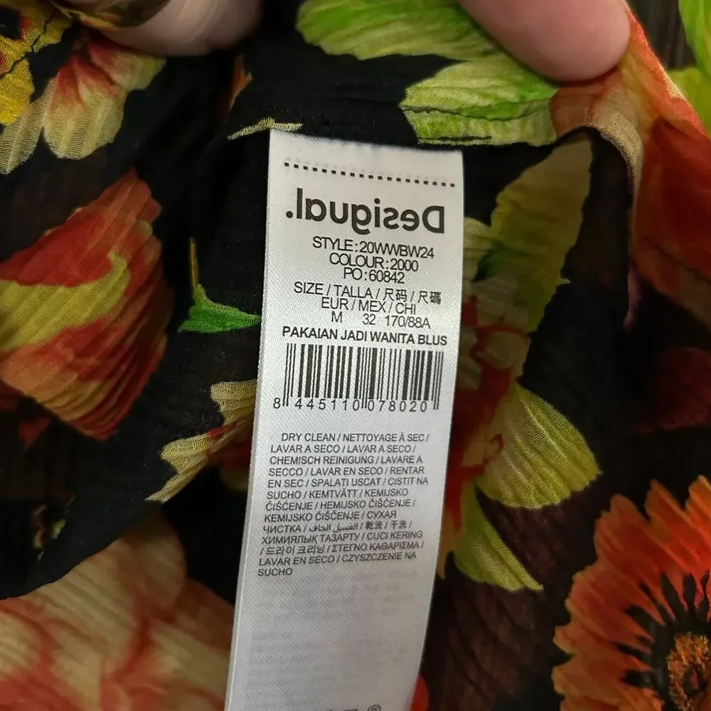 DESIGUAL NWT $145 Flowers Multicolored Cotton Silk Blend Blouse Size US S - Picture 8 of 8